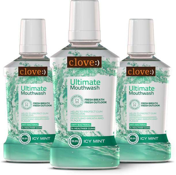 Clove Ultimate Antibacterial Mouthwash Kills 99.0% Germs & Prevents Bad Breath - Cool Mint