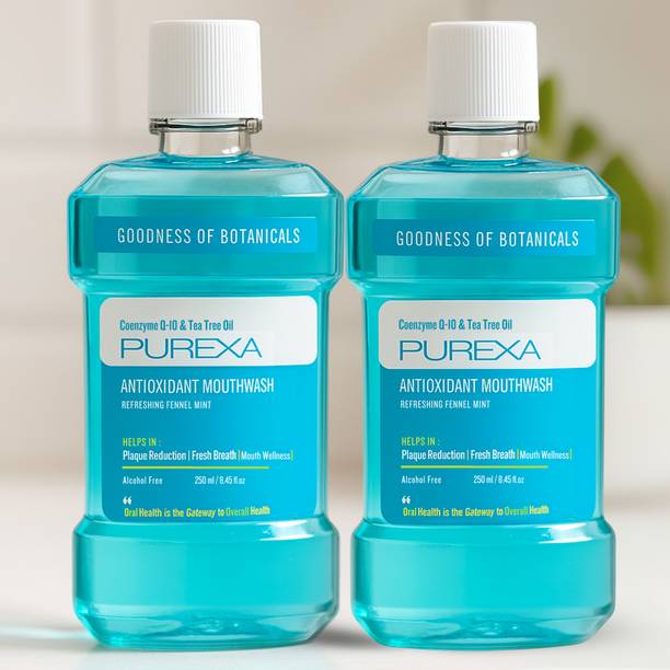 PUREXA Antioxidant Mouthwash 250ml, For Fresh Breath, mouth wash liquid for Men & Women - Fennel Mint Flavour