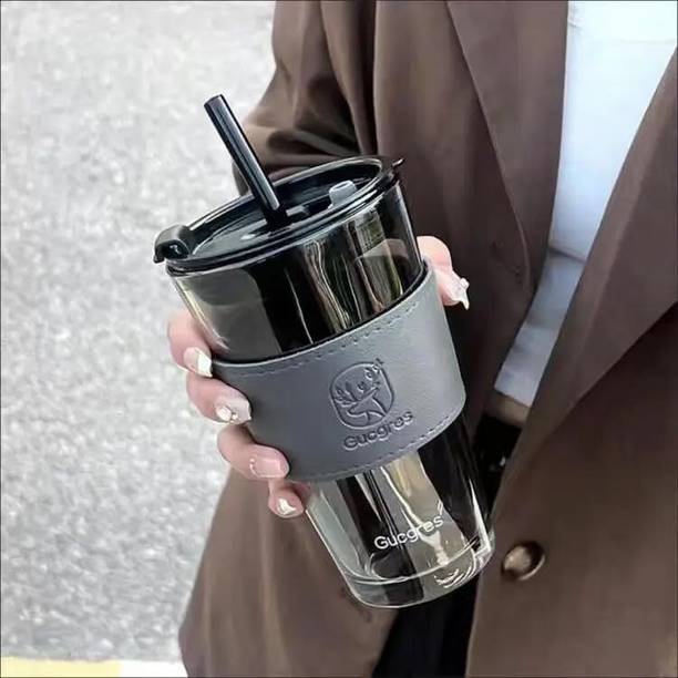 स्टार्केंडी Tumbler with Lid and Glass Straw Coffee ,Milk , juice Glass, Cotton Coffee ग्लास मग