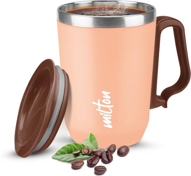 मिल्टन Cool Touch Coastal 350 Stainless Steel with Lid, Peach, Hot & Cold Beverages स्टेनलेस स्टील मग