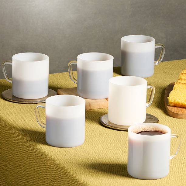 BOROSIL Vision White Jade 6pc Tea/Coffee 190ml Classic Set, Lightweight Glass Coffee Mug