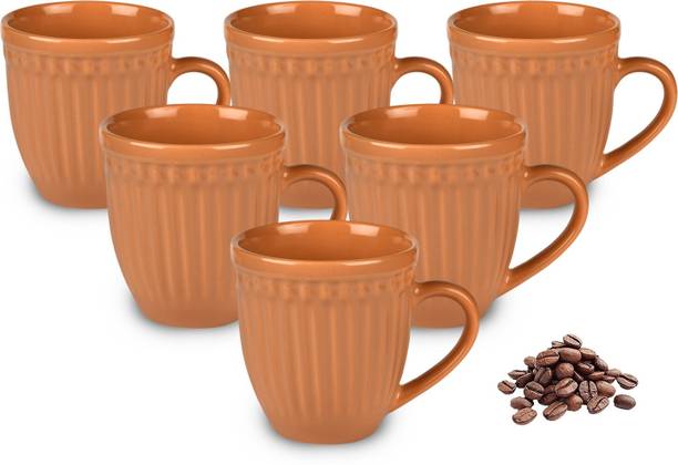 Urban Chef Listra Ceramic Handcrafted Shine- Microwave Safe Coffee / Milk with Handle Ideal Best For Self Use Or Gift for Friends, Anniversary, Birthday (Set of 6, 350 ML EACH) Ceramic Coffee Ceramic Coffee Mug