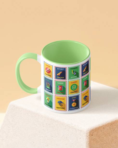TwoNine Cricket Elements Duotone Green White Printed Coffee Ceramic Coffee Mug
