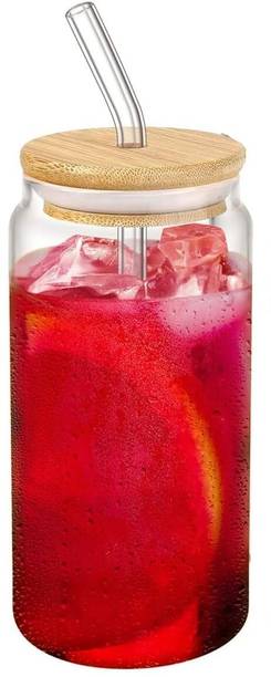 अधुनिक Wooden Lid Mojito Tea Glass Can with Straw Pack ग्लास मग