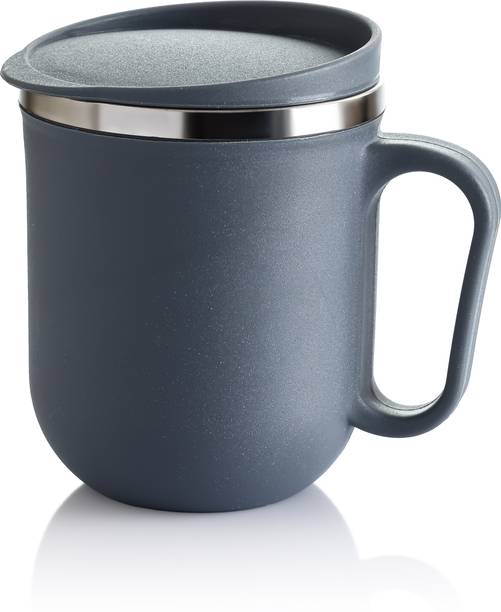 ऑफीक्स Stainless Steel Coffee withLid Anti-Spill Silicone Ring For Travel & Office स्टेनलेस स्टील मग