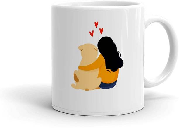 Clapcart Dog and Girls Cartoon Designer Printed Ceramic Coffee Mug