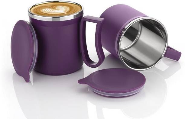 मैजिक स्पून New Stainless Steel Coffee with Lid (300 ml) (Pack of 2) (Maroon) स्टेनलेस स्टील मग