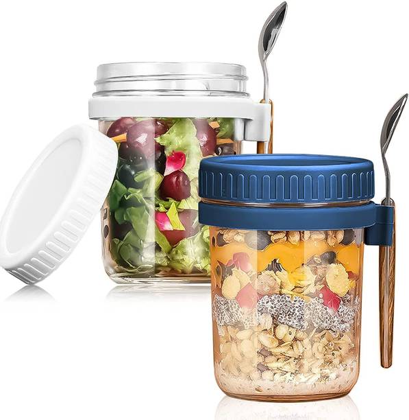 TREZVINA Glass Oats Containers with Lids & Spoons Glass Mason Jar