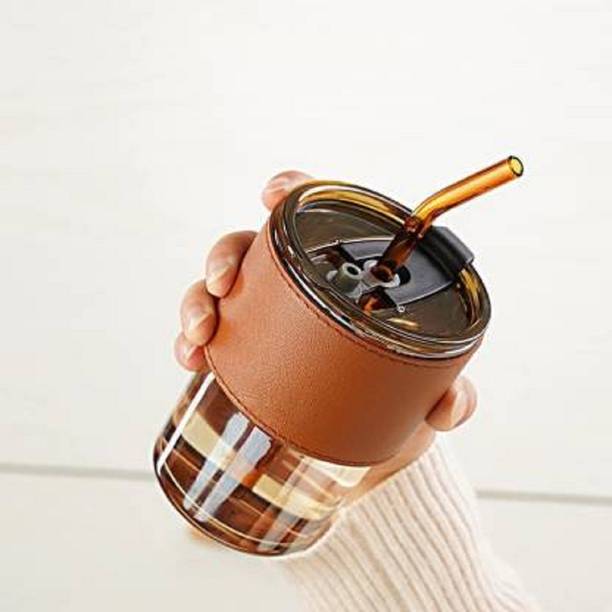 ब्रेयर्स Coffee Tumbler With Lid And Straw Leather Sleeve ग्लास मग