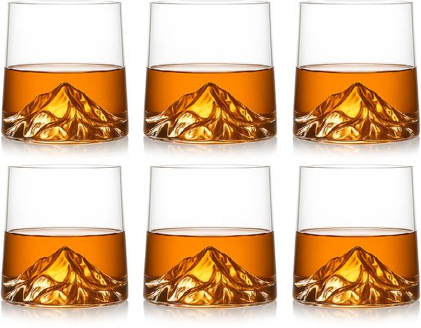 ZROY ENTERPRISE (Pack of 6) Mountain Base Whiskey Glasses - 230ml – Premium Crystal Scotch & Bourbon Tumbler Glass Set Whisky Glass