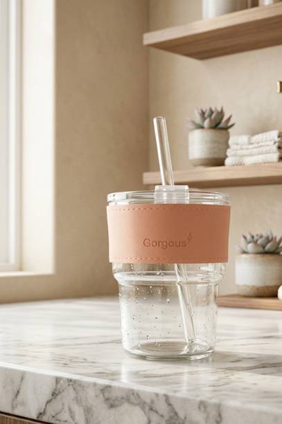 VALUEVALLEY Stylish Pink Glass Tumbler with Straw for Daily Hydration Plastic, Glass Tumbler