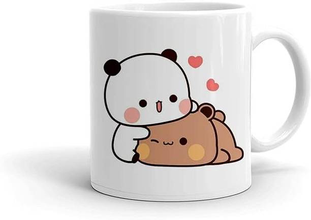 Printive Experts Cute Panda Bear Couple Ceramic Coffee Microwave Safe 325 ml Ceramic Coffee Mug