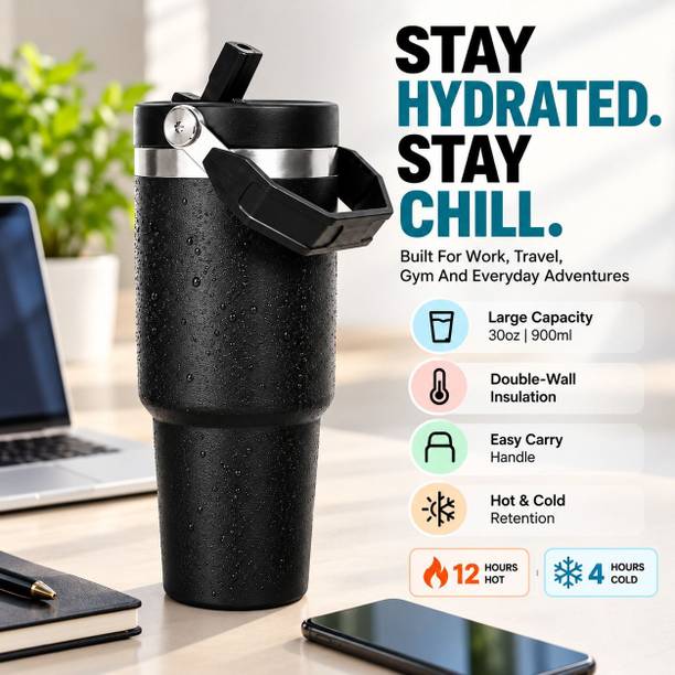 Perry's Vacuum Insulated Stainless Steel Travel Tumbler with Handle & Straw Lid Stainless Steel Tumbler