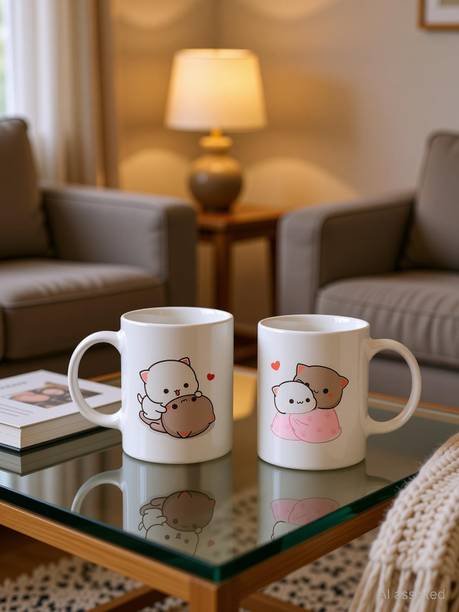 Craft N Creation Goma & Peach Bear Printed Couple Coffees Brand Set of 2 Ceramic 11oz 350ml Ceramic Coffee Mug