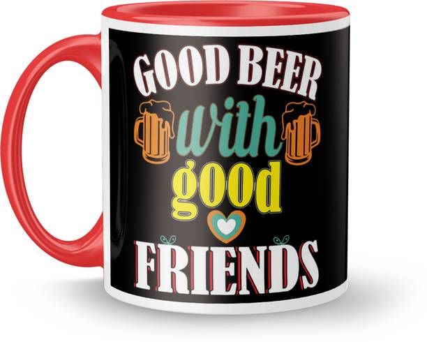 MUGKIN Happy Friendship Day Printed Inner&Handle Coloured Ceramic 350ml (Red-30) Ceramic Coffee Mug