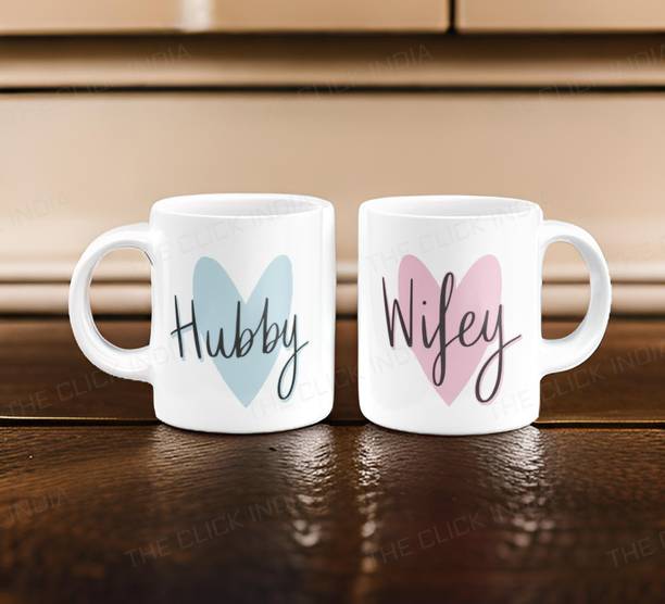 THE CLICK INDIA Hubby Wifey Cute Design Best Gift For Couples On Valentine, Anniversary,Wedding Ceramic Coffee Mug