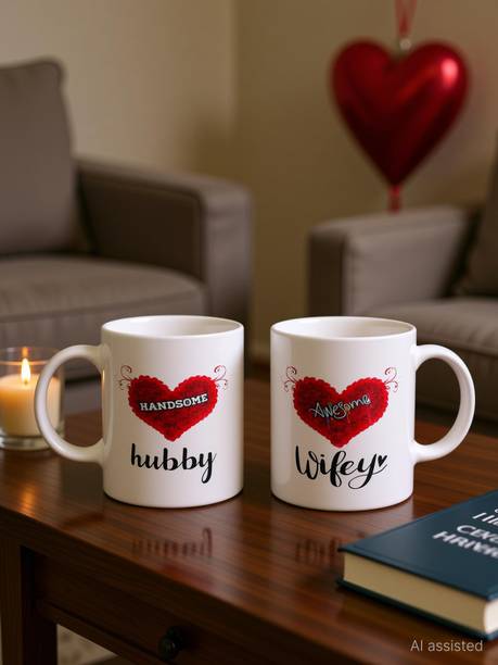 THE CLICK INDIA Wifey Hubby Couple Coffee/Tea Cup for Husband, Wife, Couples 0n Anniversary Ceramic Coffee Mug