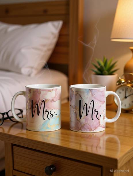 Nova Creations Mr. and Mrs. Couple I Marbel Finishing Ceramic I Best for Valentine Ceramic Coffee Mug