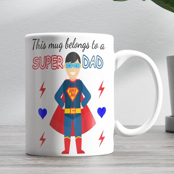 ECFAK Super Dad Printed Birthday Gift For Dad White Ceramic Coffee Mug