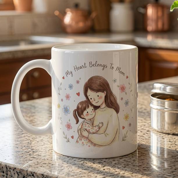 UC Gift store My Heart Belongs To Mom Printed Cup, Gift for Mom, Cute Mother & Daughter Art Ceramic Coffee Mug