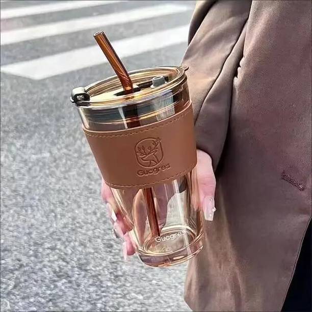 जुगाबेली Glass Travel Tea and Coffee Fruit Juice Milk Sipper Tumbler with Straw & Lid ग्लास मग