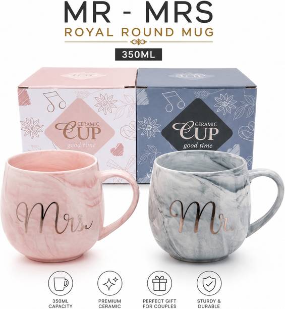 Zumm Essential Mr & Mrs 350ml Ceramic Coffee Set for Couples Ceramic Coffee Mug