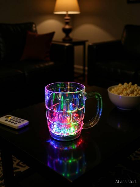yarana store LED Flashing 7 Color Changing Light. Pour Water or Tea, Lighting Cup, Easy battery replace Glass Glass (250 ml) Glass Beer Mug