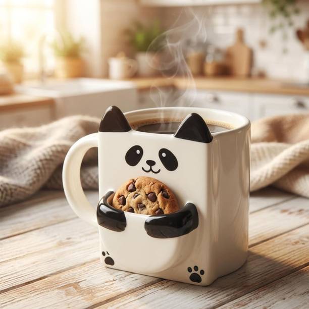 KALAA BY N Ceramic Panda Coffee with 3D Cookie, Tea Bag Holder | Gift for Women, Girls Ceramic Coffee Mug