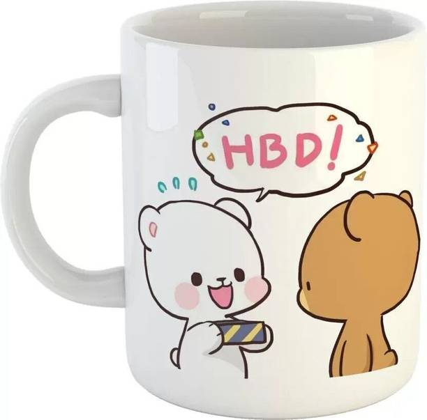 Yashukraft Cute Peach Goma ( Birthday gift ) Ceramic Coffee mug 325ml Ceramic Coffee Mug