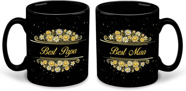 whats your kick Best Papa and Best Maa Printed Black Patch Set of 2 Ceramic Coffee Cup Ceramic Coffee Mug
