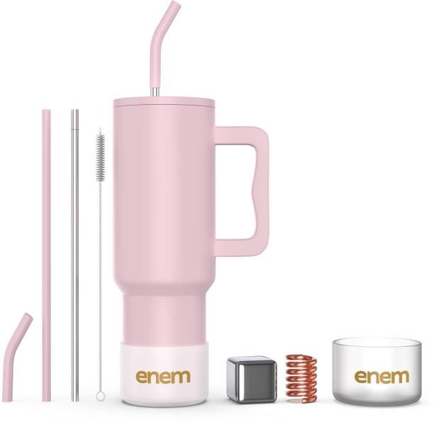 एनेम Vacuum Insulated Tumbler with Inbuilt Straw, Metal Ice Cube, Copper Spring स्टेनलेस स्टील मग