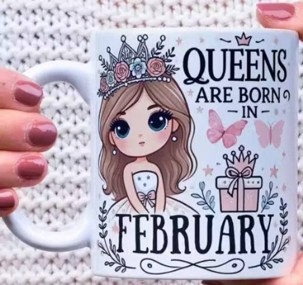 Haniza Queen Are Born In February Printed Ceramic Coffee Ceramic Coffee Mug