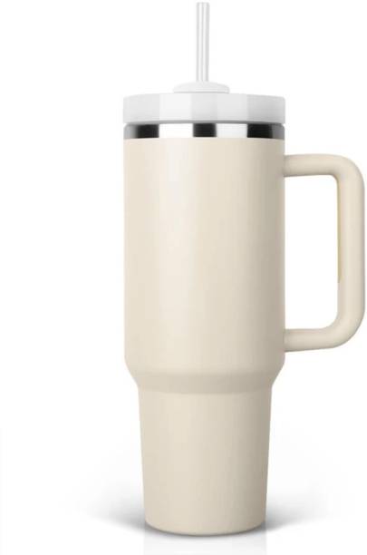 ओजरा Tumbler with Handle and Straw Lid Water Bottle Travel Coffee Cup Hot &Cold स्टेनलेस स्टील मग