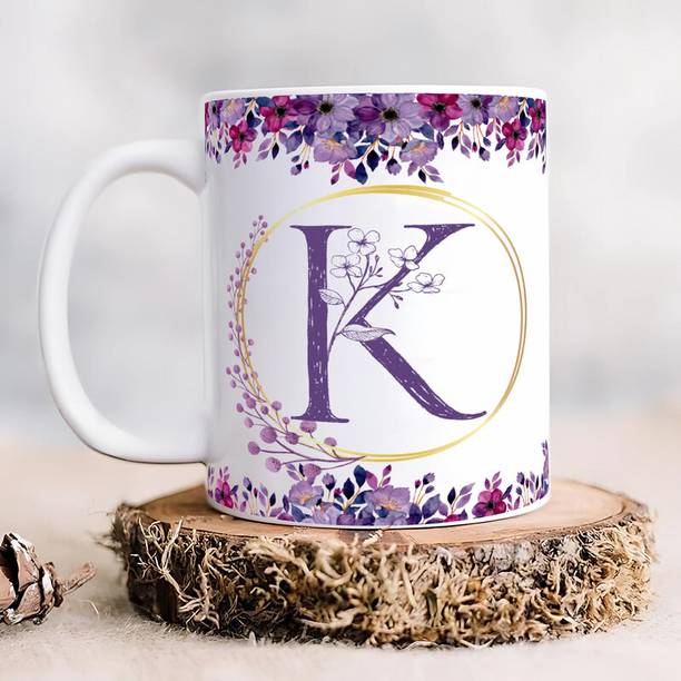 Udaygalleries Awesome Design Floral Alphabet Letter "K" Printed Coffee GirlsM_Alpha_V2_K Ceramic Coffee Mug