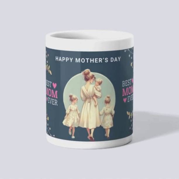 makekart Mother's Love with Children "Happy Mother's Day" Floral Ceramic Coffee Mug