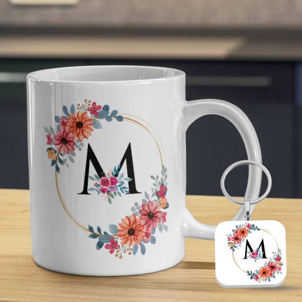Valenza Gifts Birthday Gift, 'M' Alphabate and KeyChain , Gift For Brother, Sister, Friend Ceramic Coffee Mug