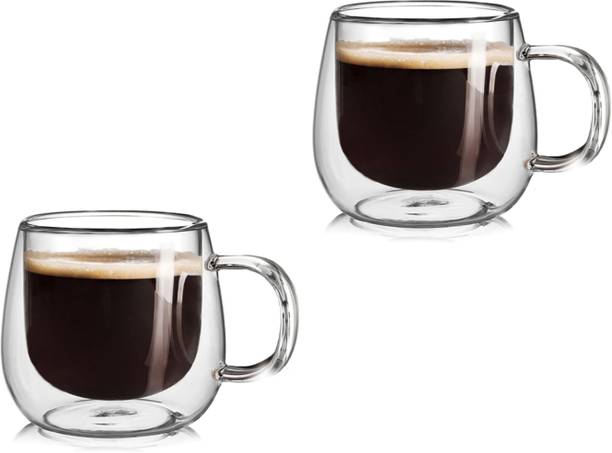 Homiora 100% PREMIUM Double Wall Insulated Clear Coffee Cup With Handle Glass Glass Coffee Mug
