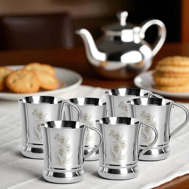 Q4S Cups for tea coffee chai cups flower design everyday use Stainless Steel Coffee Mug