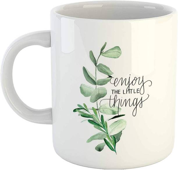 SHYAM Enjoy The Little Things Printed Coffee-325ml,White Ceramic Coffee Mug