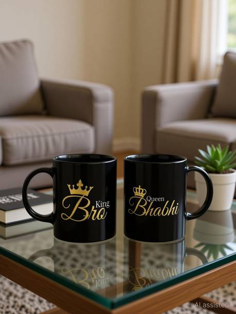 WINGS MART "Bro Bhabhi" Printed Coffee/ Tea Ceramic- 11Oz Gift for Anniversary, Birthday Husband, Couple, Friends, Lover, Brother, beautiful, Couple, Best gift Set of 2s Ceramic Coffee Mug