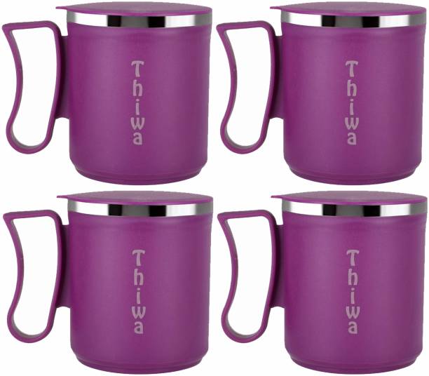 Thiwa Double Wall Stainless Steel Tea Coffee Solid Morning use coffee mug with lid Plastic, Stainless Steel Coffee Mug