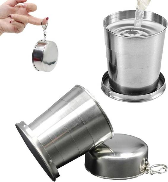 FOREWAY Foldable Glass Compact Portable Folding Stainless Steel Travel Mug - 150ml Glass Shot Glass