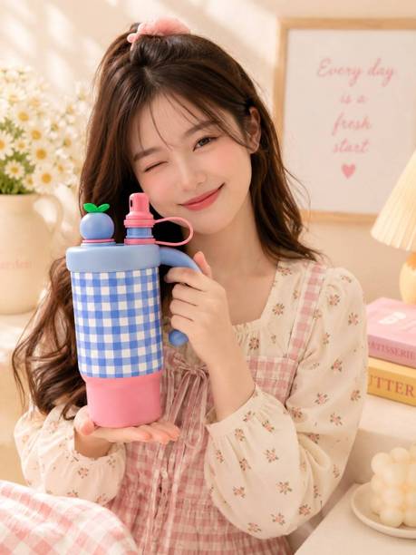stanle Korean Style Checkered Tumbler with Straw & Handle | 800ML Stainless Steel Tumbler