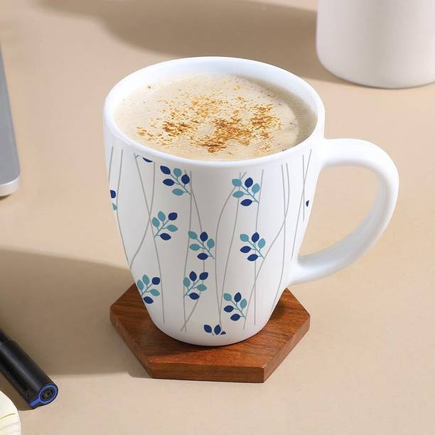 लाराह बाय बोरोसिल Leafline Blue 390ml Tea/Coffee, Crockery Set Ideal for Daily Use & Gifting ओपलवेयर मग