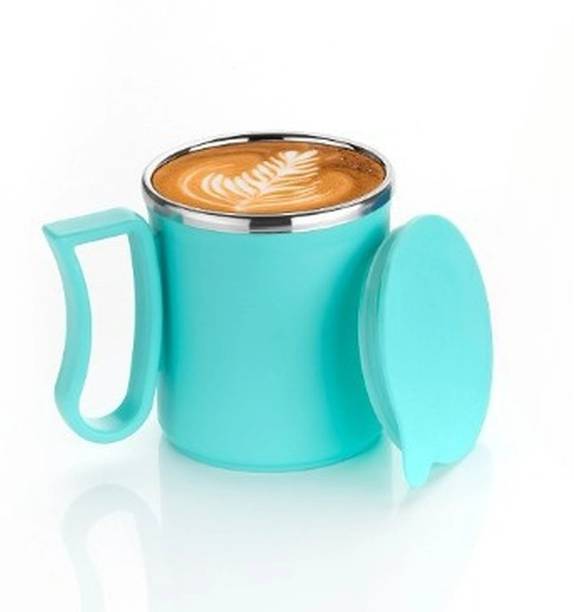 OFFYX Stainless Steel Tea Cup Stainless Steel Coffee with Lid (300 ml) (Sky Blue) Stainless Steel Coffee Mug
