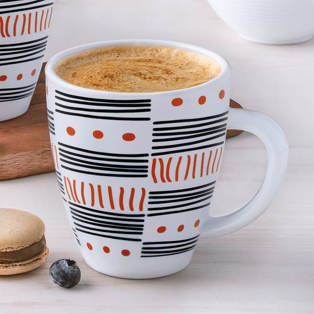 लाराह बाय बोरोसिल Doodle Tea/Coffees, Bone Ash Free Crockery Set Ideal For Daily Use & Gifting ओपलवेयर मग