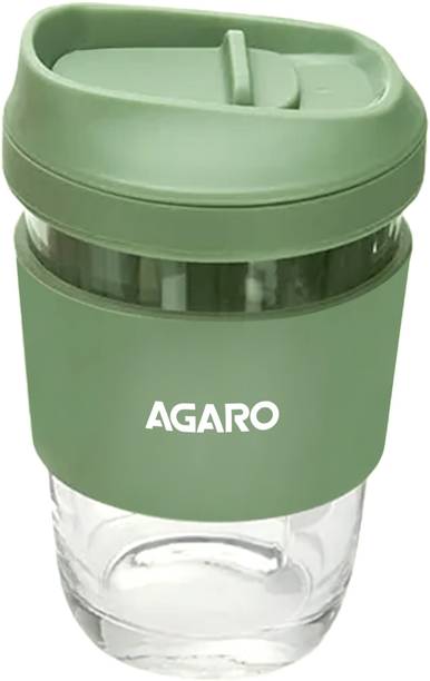 AGARO Imperial Travel Glass Coffee with Locking Sipper Lid and Silicone Sleeve Glass Coffee Mug