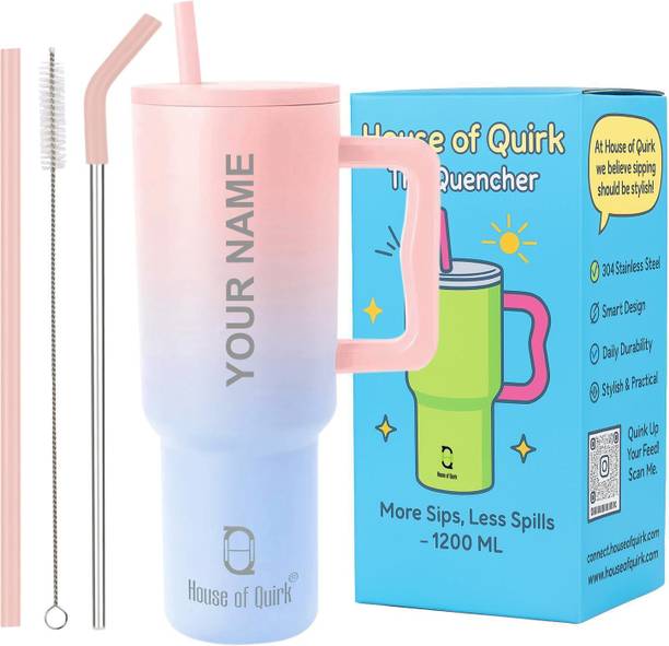 हाउस ओएफ क्विर्क 1200ML Custom Name Tumbler with Straw, Lid & Handle | Cup with Logo or Name स्टेनलेस स्टील मग