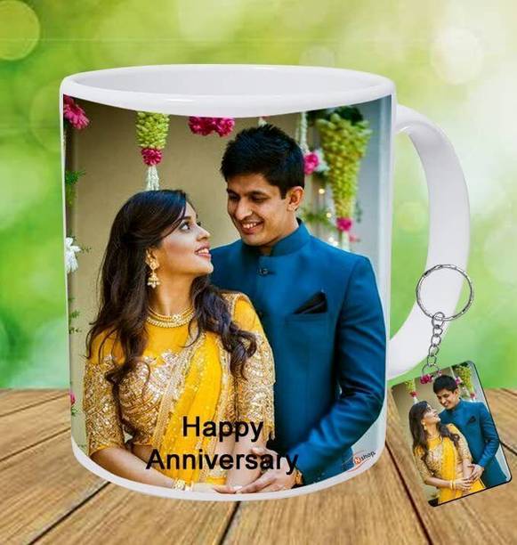 Giftspedia Photo & Text Printed Cup For Birthday , Anniversary Gift White mug+Keychain 208 Ceramic Coffee Mug