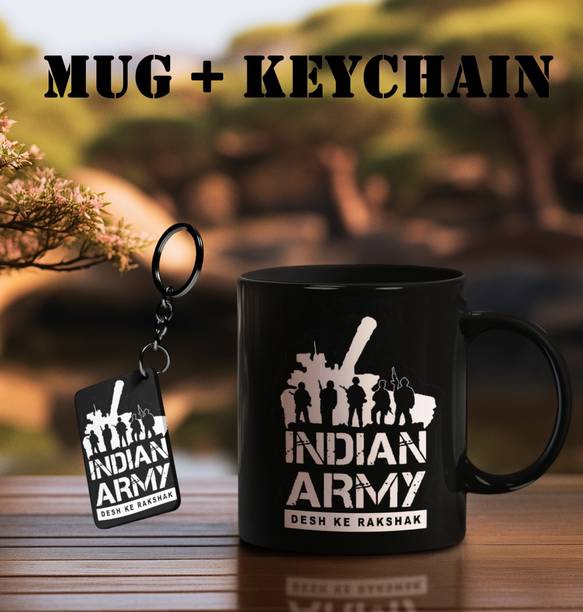 TheWhoop Printed India Desh Ke Rakshak Black Ceramic Tea Coffee / Cup Army Ceramic Coffee Mug